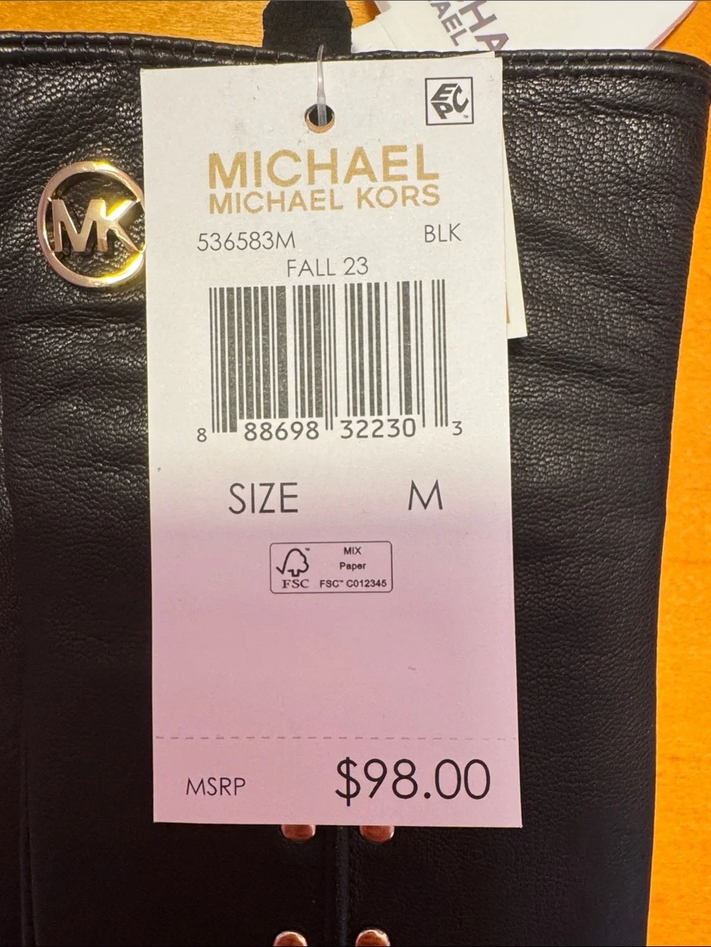 MICHAEL Michael Kors Black Leather Gloves with Gold Studs